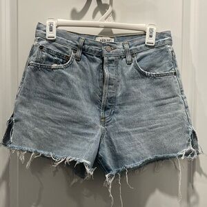 Agolde Light Blue Distressed Denim Jean Shorts